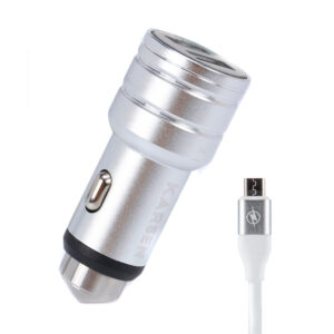 CARGADOR PARA AUTO KARSEN ESTRUENDO, MICRO USB, 3.1A, 12 Y 24V, GRIS