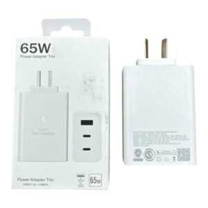 CARGADOR CABEZAL TIPO SAMSUNG SIN MARCA 65W DUO USB + TIPO C BLANCO